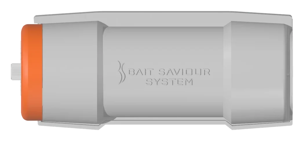 Bait Saviour timed-release Bait Container, white with orange end