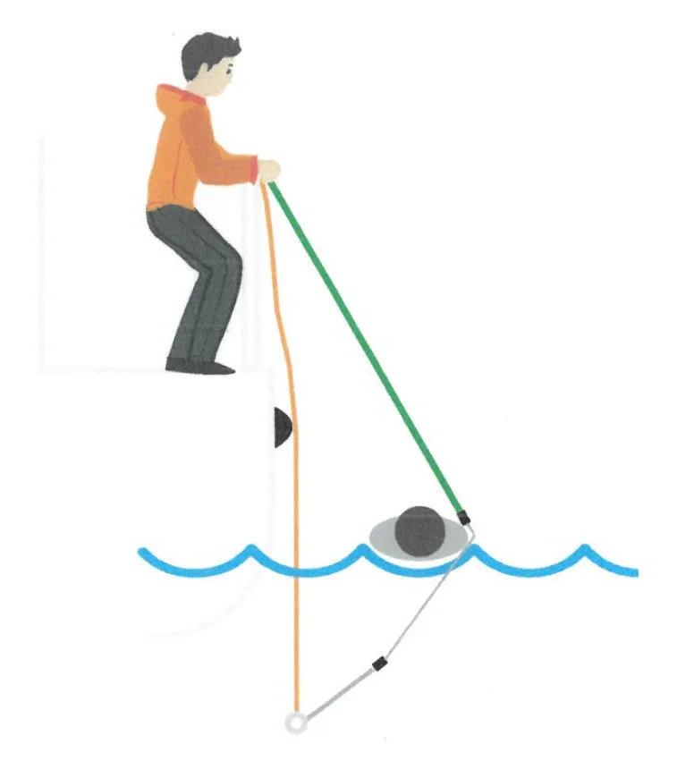 Illustration of a crew member lowering the net alongside a casualty