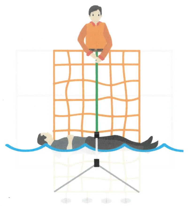 Illustration of a person positioned horizontally in the rescue net