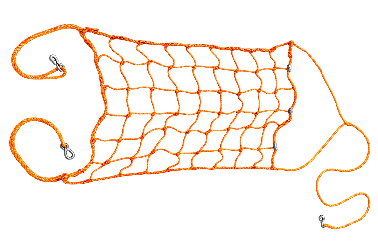 Orange Rescue Net laid out with ropes and carabiners